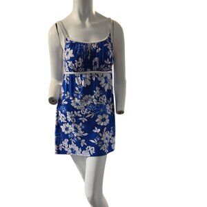 Size M 8-10 Catalina Blue & White Floral Print Swim Dress Excellent Condition!